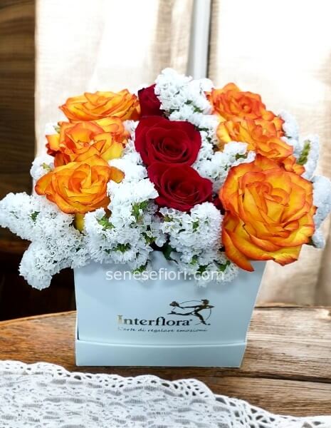 Flower box rose rosse e arancio