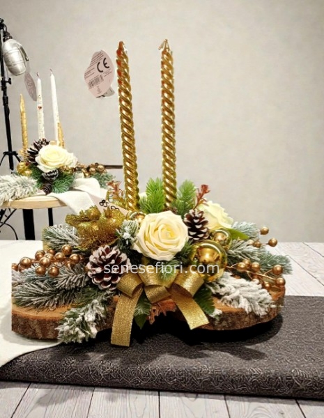 centrotavola oro su doppia base in legno
